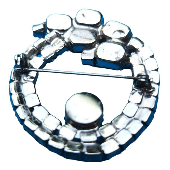 Clear Rhinestone Silvertone Brooch Prong Set 1-7/8 in. x 2 in. - Picture 8 of 8